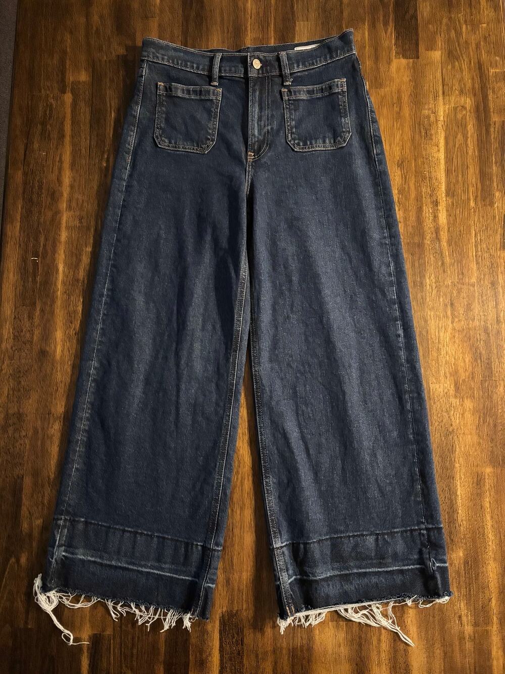 Gap Women’s 8 Jeans 30 x 27 Stride Ankle High Rise Wide Leg Denim Raw Hems